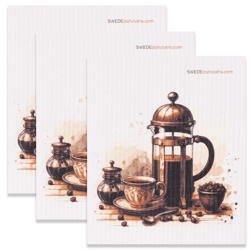 Eco-Friendly Swedish Dishcloths - French Press Set of 3 (Paper Towel Replacements) - SWEDEdishcloths.com