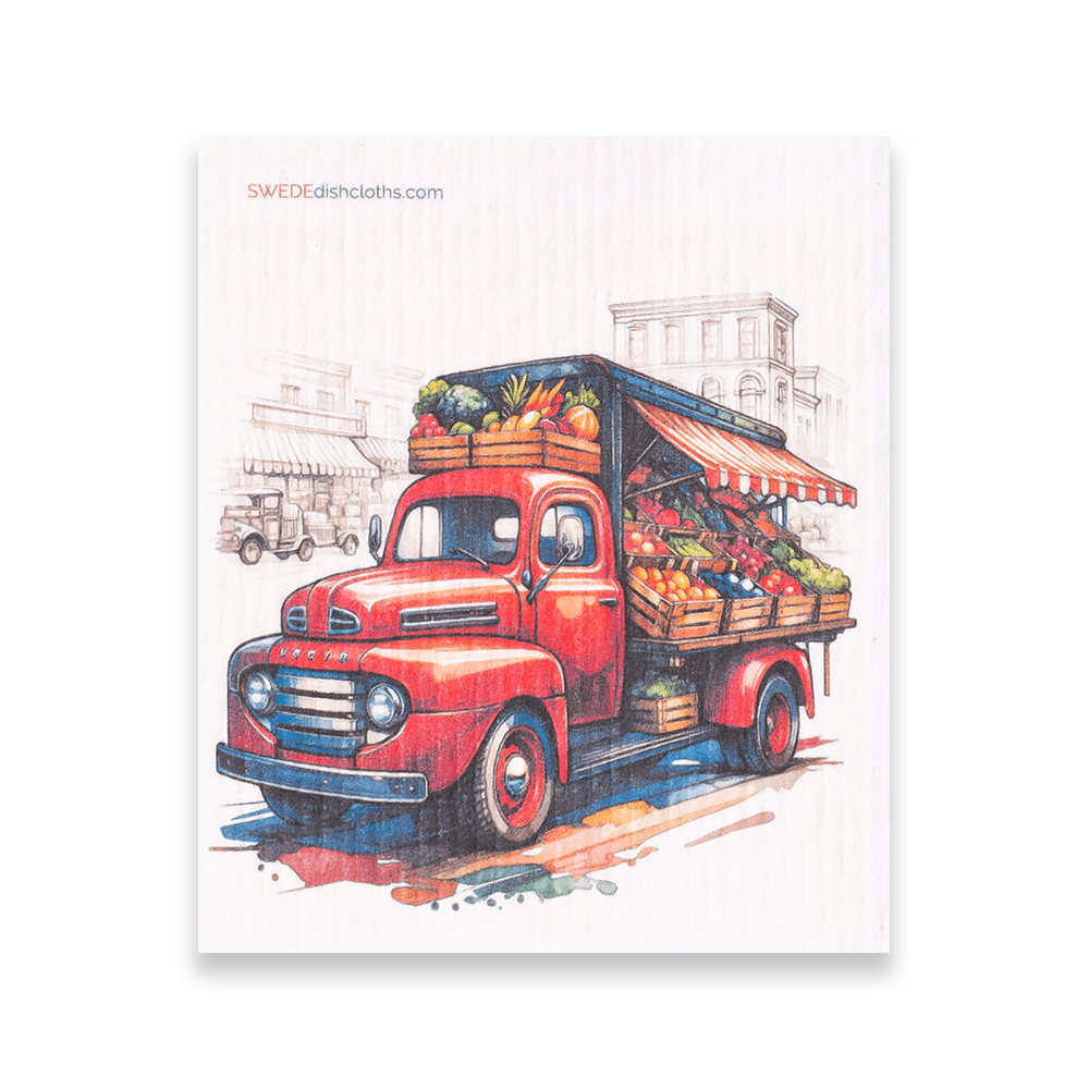 Eco-Friendly Swedish Dishcloths - Red Produce Truck (Paper Towel Replacement) - SWEDEdishcloths.com