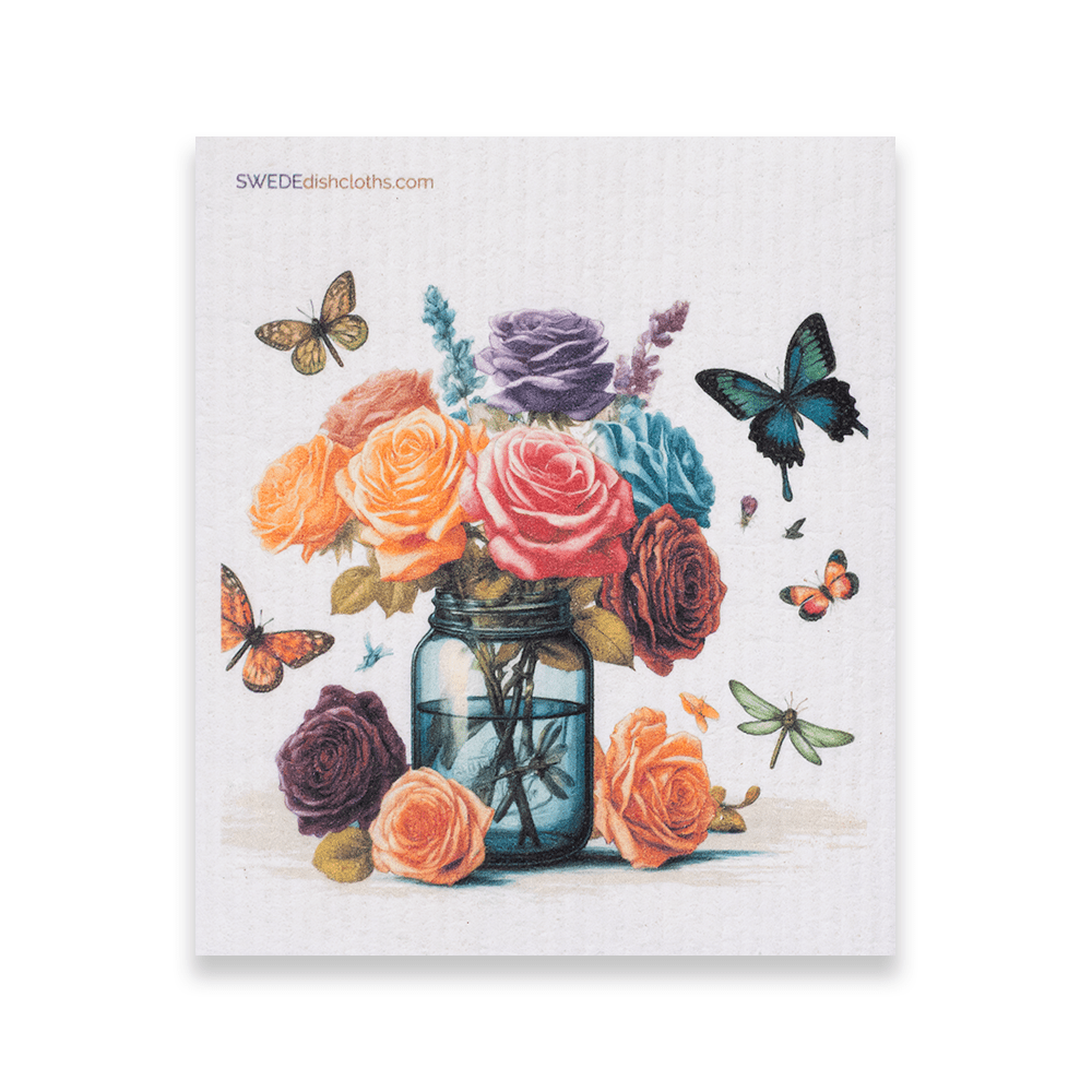 Eco-Friendly Swedish Dishcloths - Roses in Mason Jar (Paper Towel Replacement) - SWEDEdishcloths.com