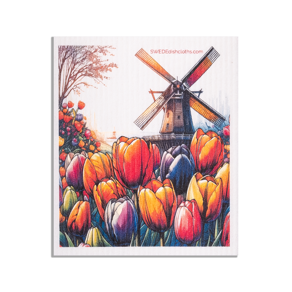 Eco-Friendly Swedish Dishcloths - Tulips Windmill (Paper Towel Replacement) - SWEDEdishcloths.com