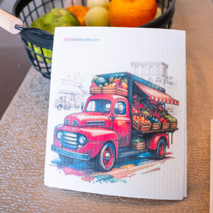 Eco-Friendly Swedish Dishcloths - Red Produce Truck Set of 3 (Paper Towel Replacements)