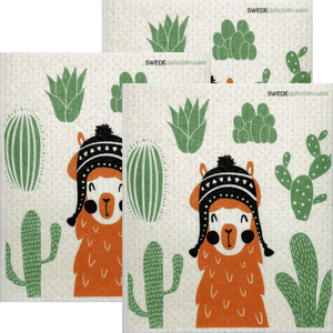 Orange Llama Set of 3 Swedish Dishcloths