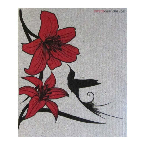 Lily and Hummingbird on Gray One cloth Swedish Dishcloths | ECO Friendly Absorbent Cleaning Cloth