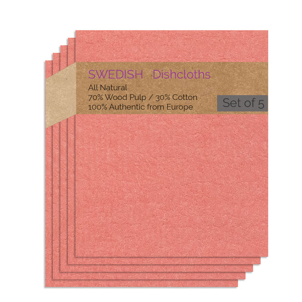 Swedish Dishcloths 5 Pack (Salmon Color) Paper Towel Alternative | Swededishcloths