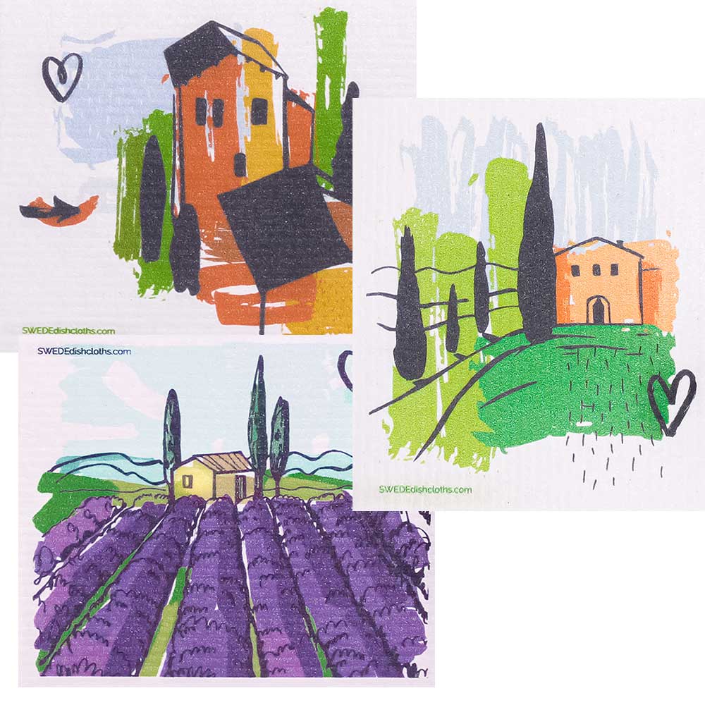 Mixed Tuscany Set of 3 cloths (One of each design) Swedish Dishcloths ECO  Absorbent Cleaning Cloth