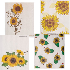 Mixed Sunflowers Set of 4 Swedish Dishcloths (One of each design)