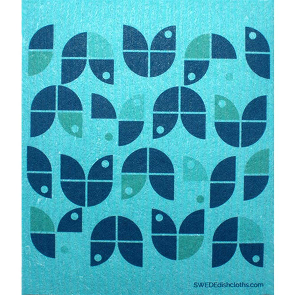 Geometric Flowers Blue on Blue One cloth Swedish Dishcloths | ECO Friendly Absorbent Cleaning Cloth