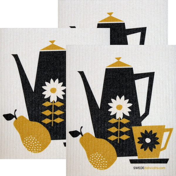 Retro Coffee Collection Set of 3 each Swedish Dishcloths | ECO Friendly Absorbent Cleaning Cloth | Reusable Cleaning Wipes