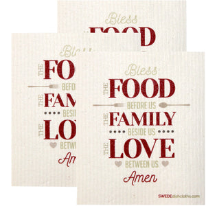 Swedish Dishcloth Set of 3 each Swedish Dishcloths Food-Family-Love Design
