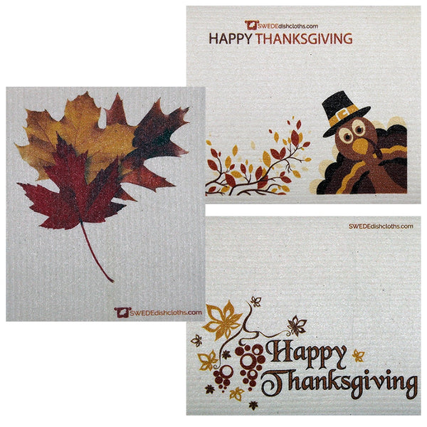 Thanksgiving Trio Set of 3 each Swedish Dishcloths | ECO Friendly Absorbent Cleaning Cloth | Reusable Cleaning Wipes